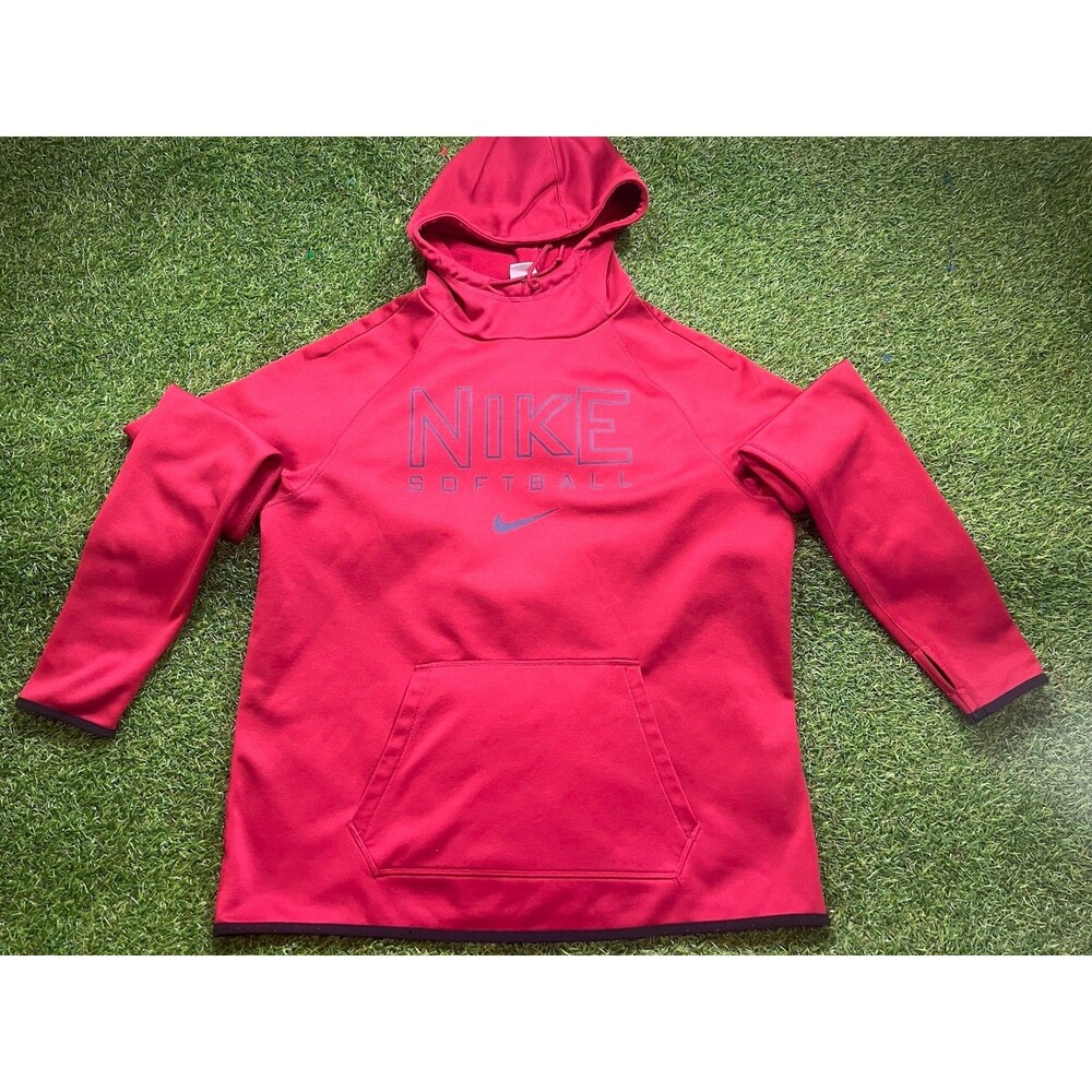 Nike Therma-FIT Hoodie Red Black Pullover Sweatshirt Men’s Large Softball